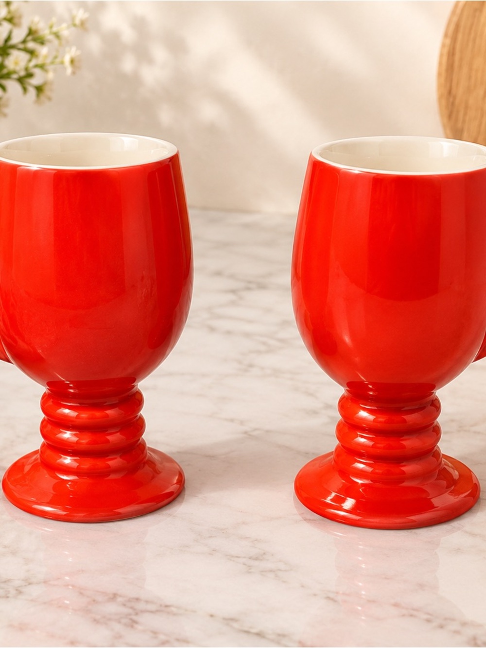 Red Ceramic Stemmed Goblet - Stylish Dining Glassware